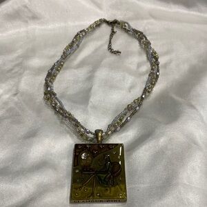 Glamour Gold and Silver Beaded Necklace with Artistic Pendant